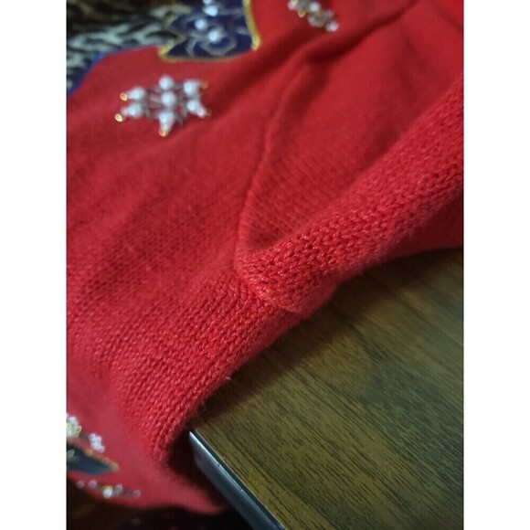 Christmas Stocking Large Red animal print, Sweater beading, visible stitch trim - Picture 7 of 8
